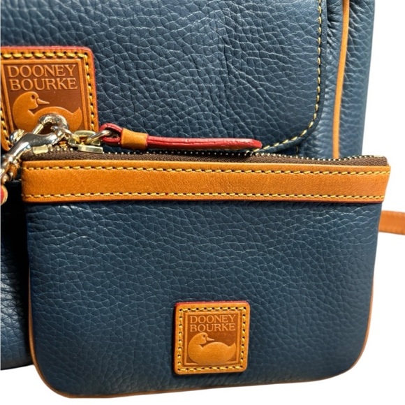 Dooney & Bourke Set: Teal Blue & Tan Leather Satchel with Zipper Pouch - EUC - Picture 7 of 8